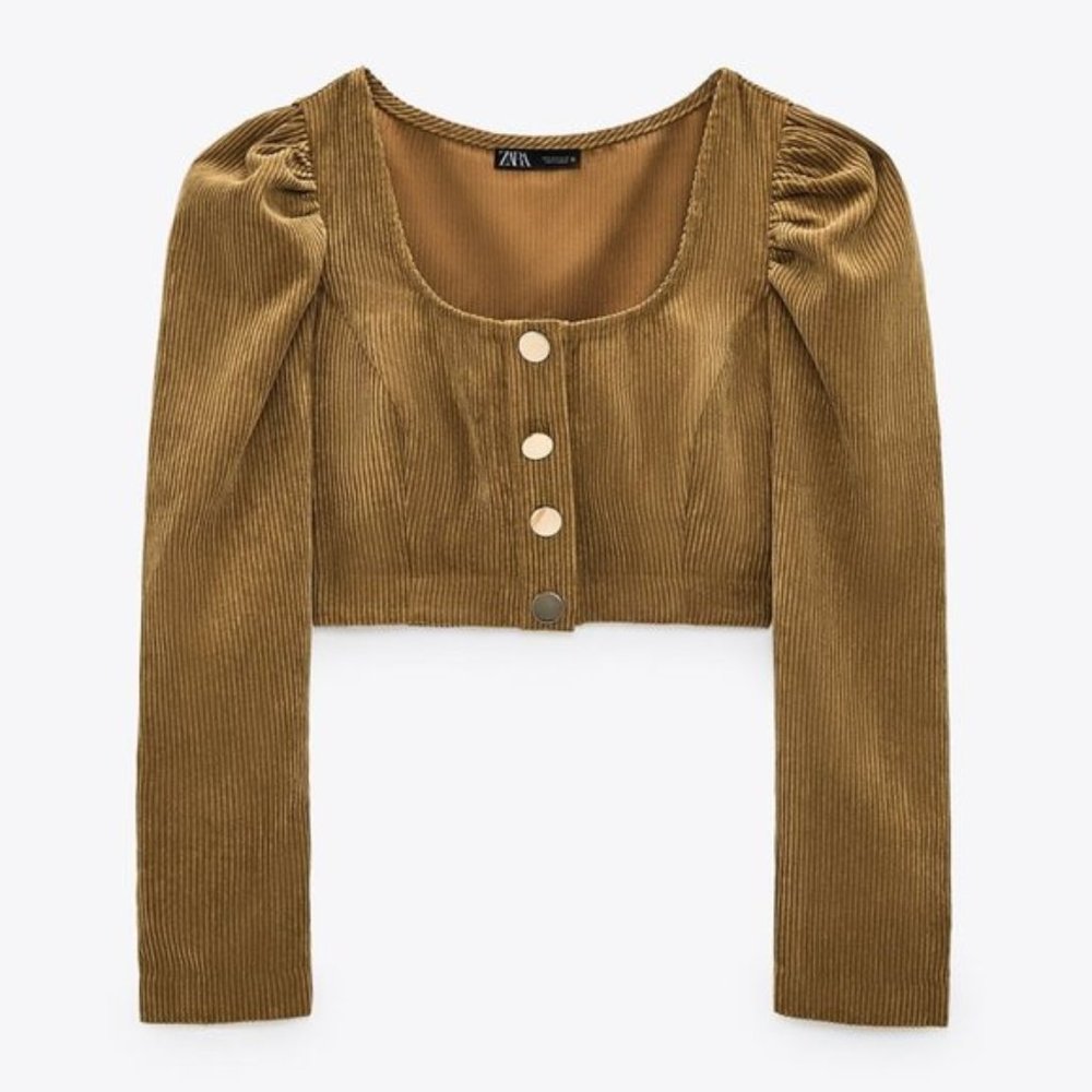 ZARA Corduroy Long Sleeve Crop Top